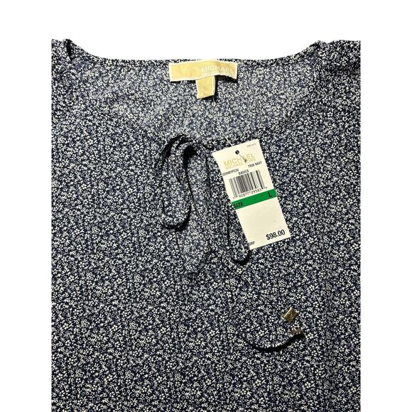 Michael Kors Floral Long Sleeve Blouse,Tie front,MK Logo on Drawstring,SZ L, NWT - Picture 5 of 6